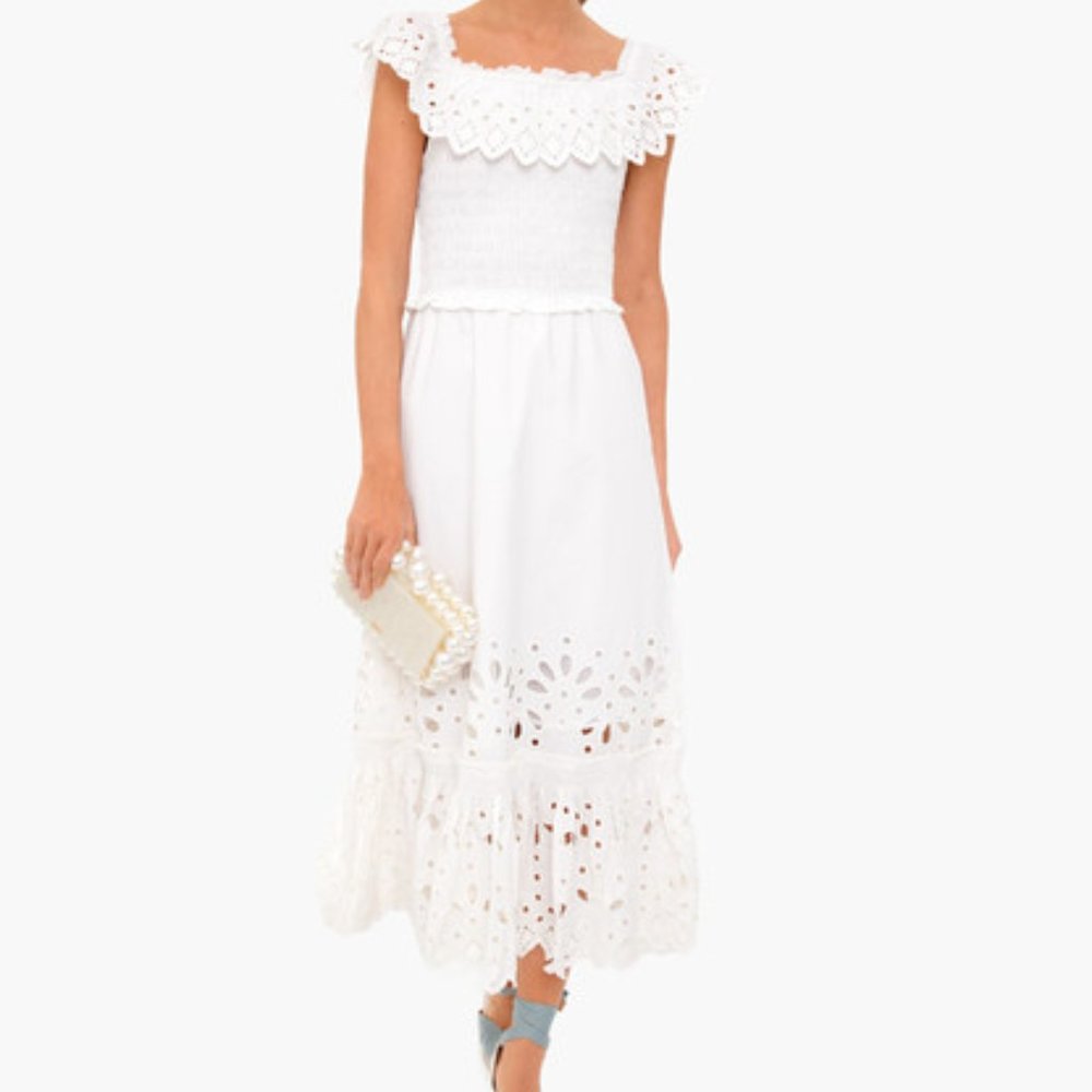 NWOT Sea New York Hazel Eyelet Smocked Ruffle Dress Size S